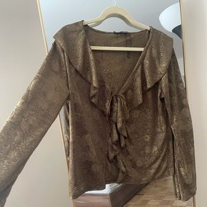 Zara Light Green Front Tie Blouse